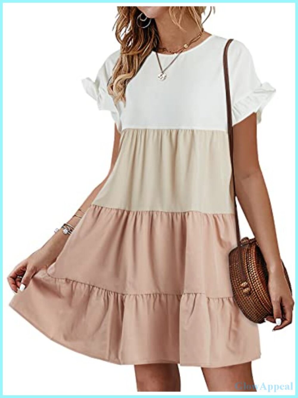 Boho Print Ruffled Babydoll Mini Dress Loose Flowy Short Sleeve Summer